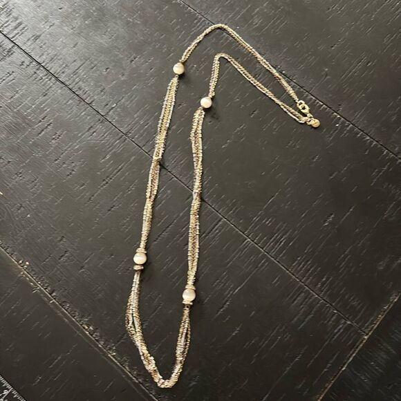 Loft Multi Chain Multi Tone Chain Moonstone Long Necklace - Picture 2 of 9